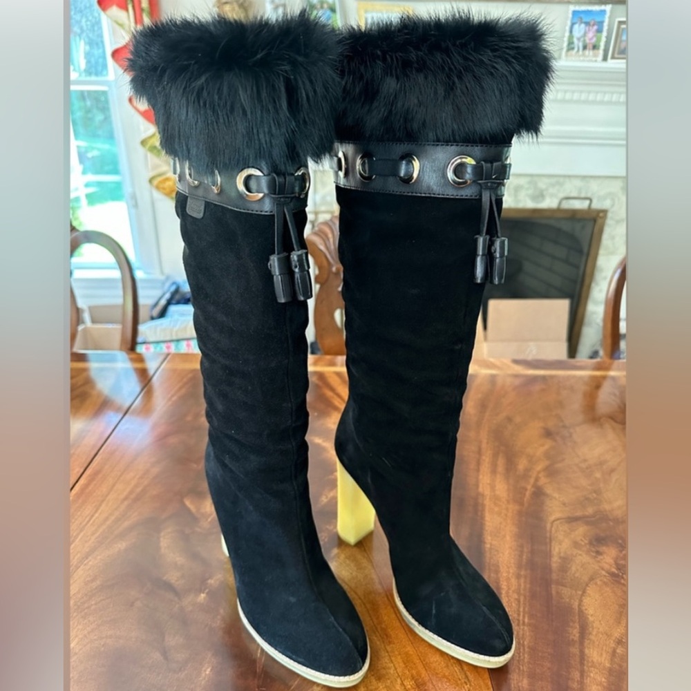 GUCCI💥NOW ON TREND❗️💥Rare Super Luxurious Mink lining tall dark brown EUC size 8 - Picture 5 of 16
